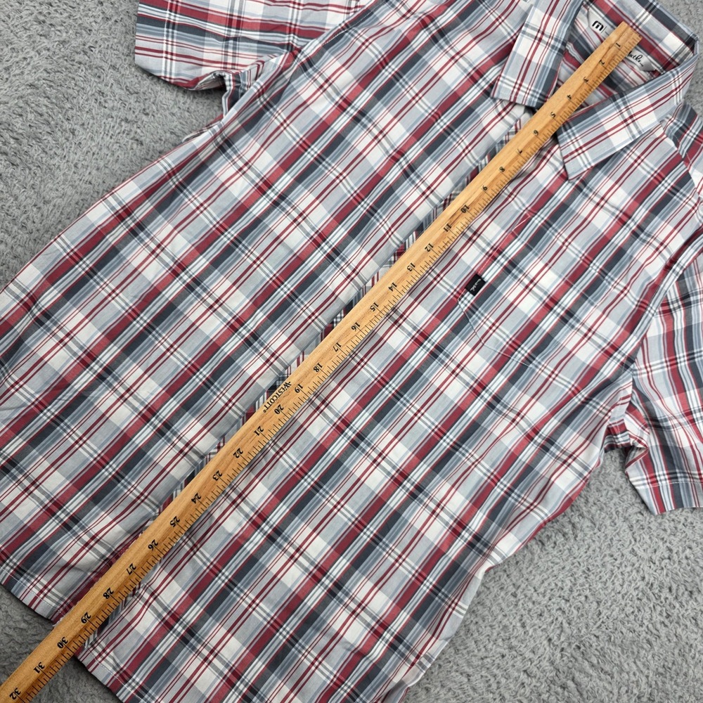 TravisMathew Button Down Shirt Mens Large Red Gray Plaid Short Sleeve Golf - Picture 3 of 12